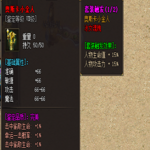 新开网通传奇：奥斯卡小金人装备属性一览